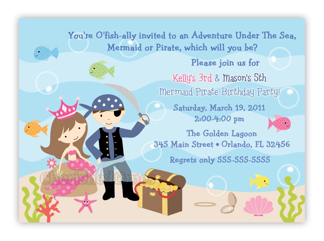 Pirate And Mermaid Birthday Party Invitation (Digital File)