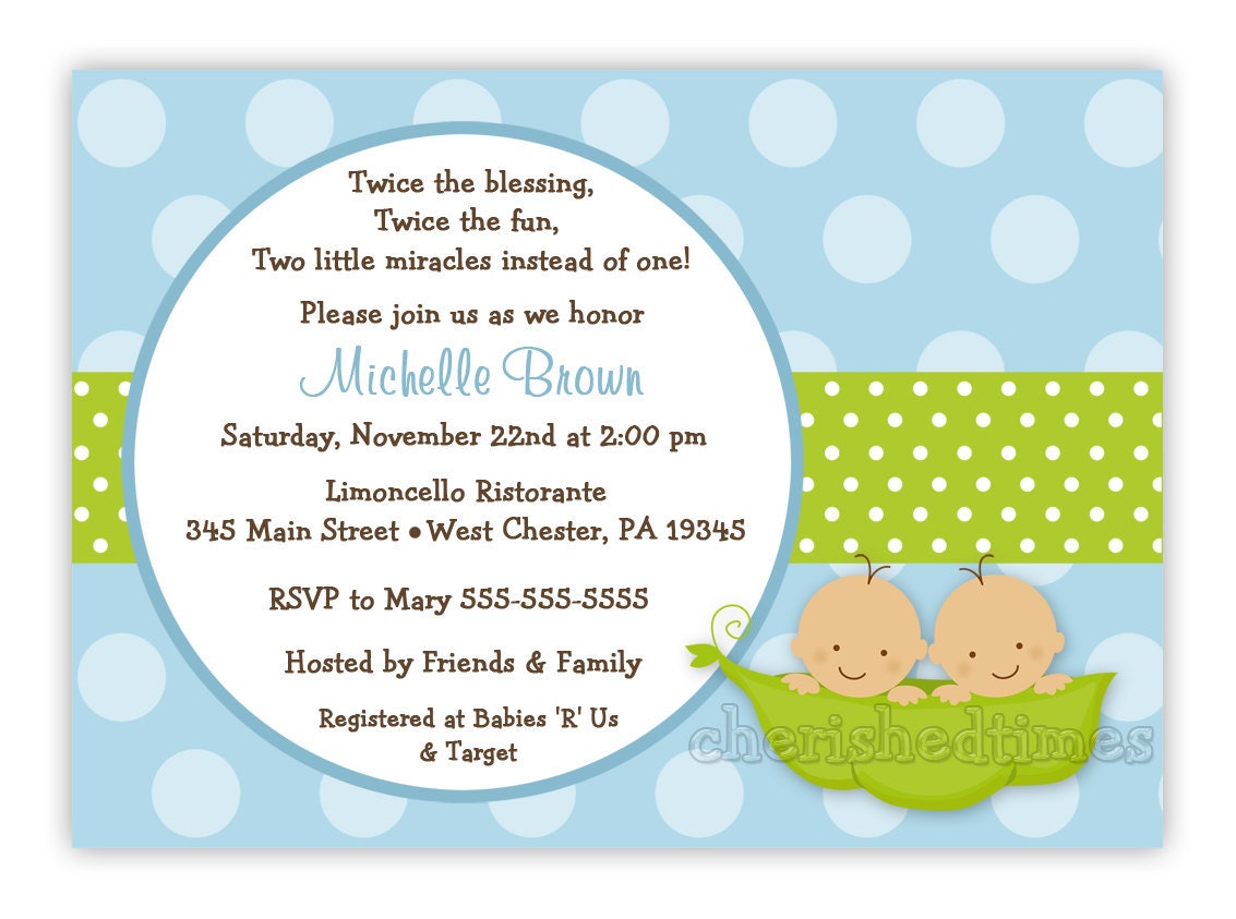 Sweet Peas Three Colors Style 3 for Twins Only Baby Shower Invitation (You Print)