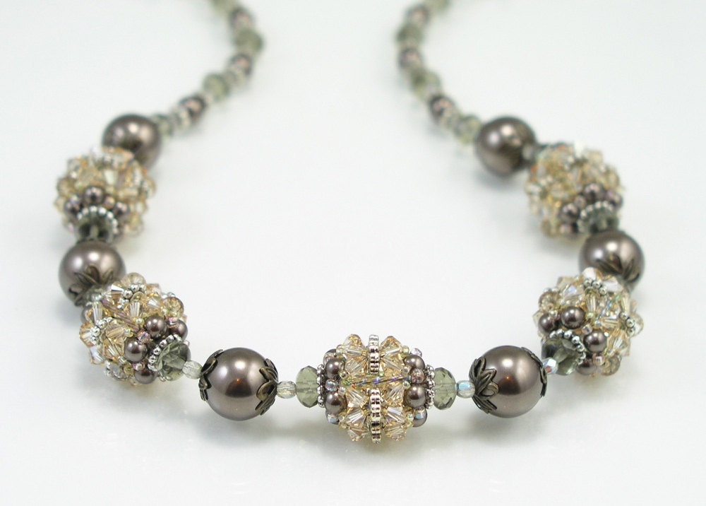 Brown and Smoke Crystal Beaded Necklace