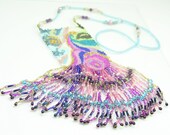 Necklace, Beaded, Ocean Flowers Cascade with Fringe