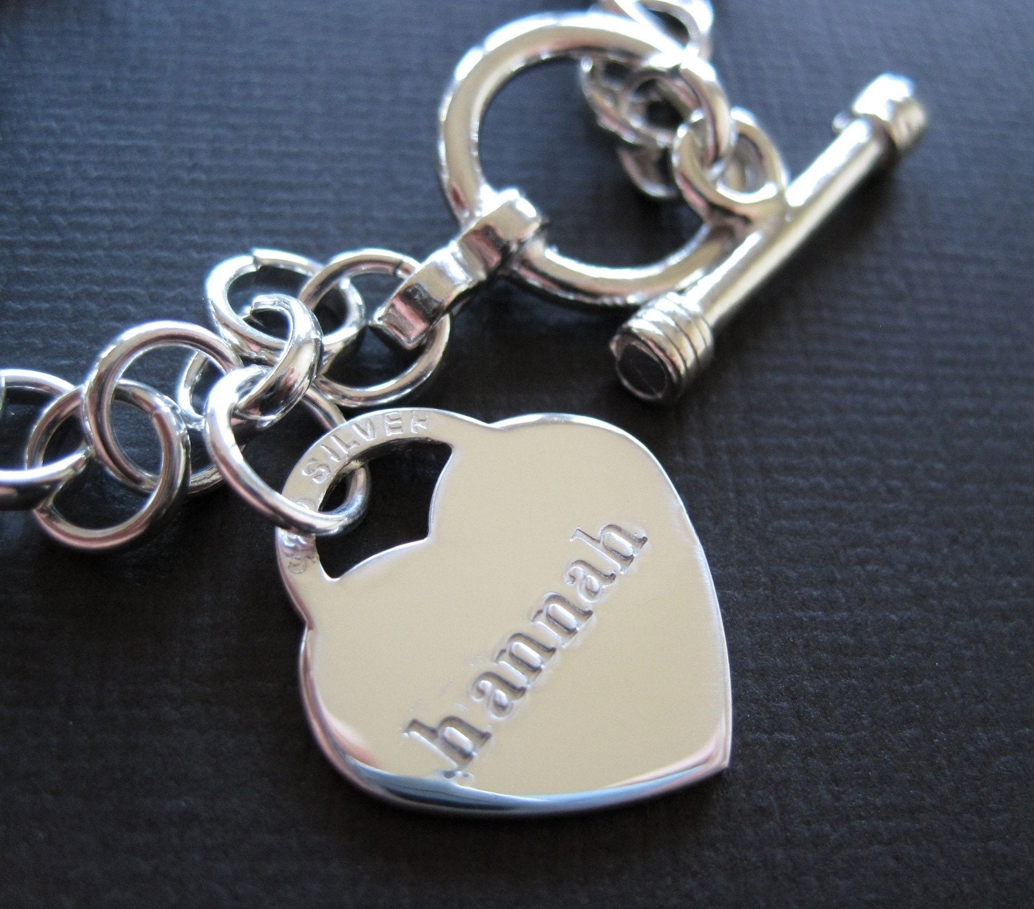 Tiffany Inspired Bracelet - Hand Stamped Sterling Silver Toggle Bracelet