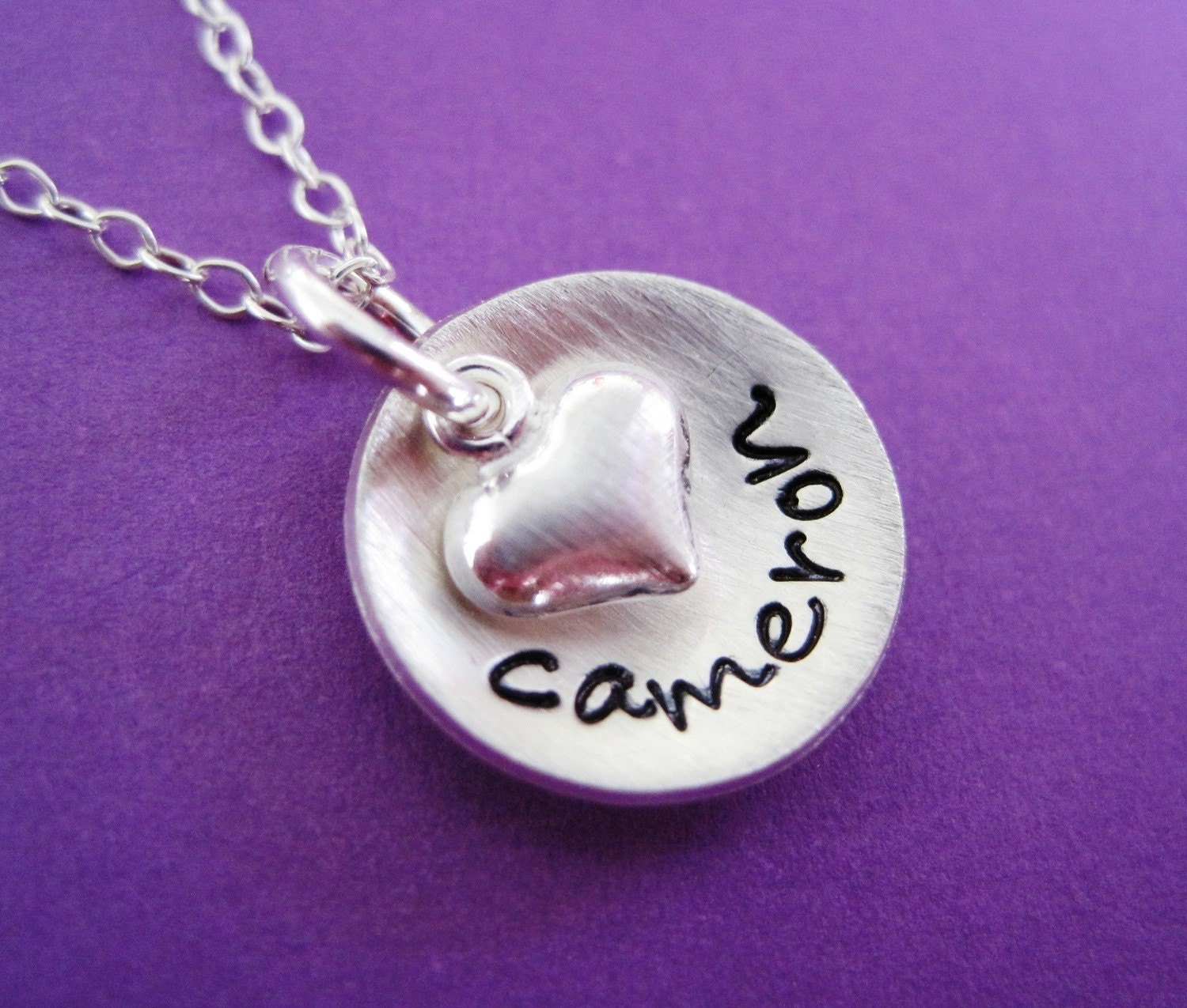 Mothers Hand Stamped Necklace Hand Stamped with Puffy Heart - Sterling Silver Jewelry By Hannah Design