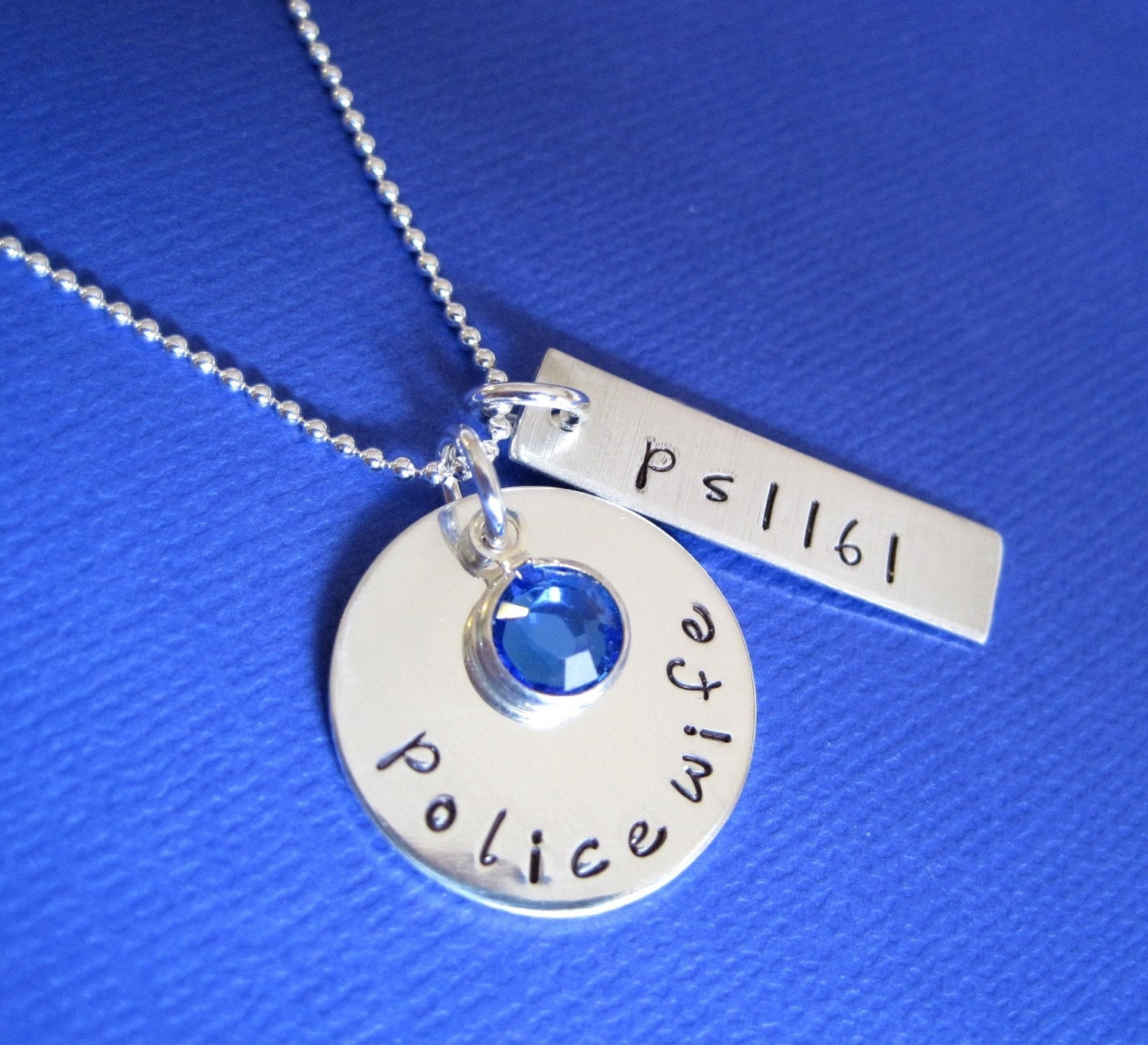 Police Wife Sterling Silver Hand Stamped Necklace in Designer Font