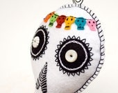 Felt Sugar Skull Plush Wall Art, colorful hand embroidered