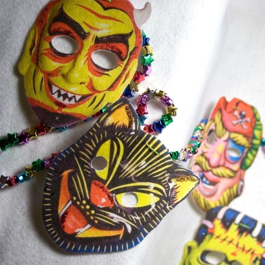 Vintage Halloween Garland Retro Masks Banner