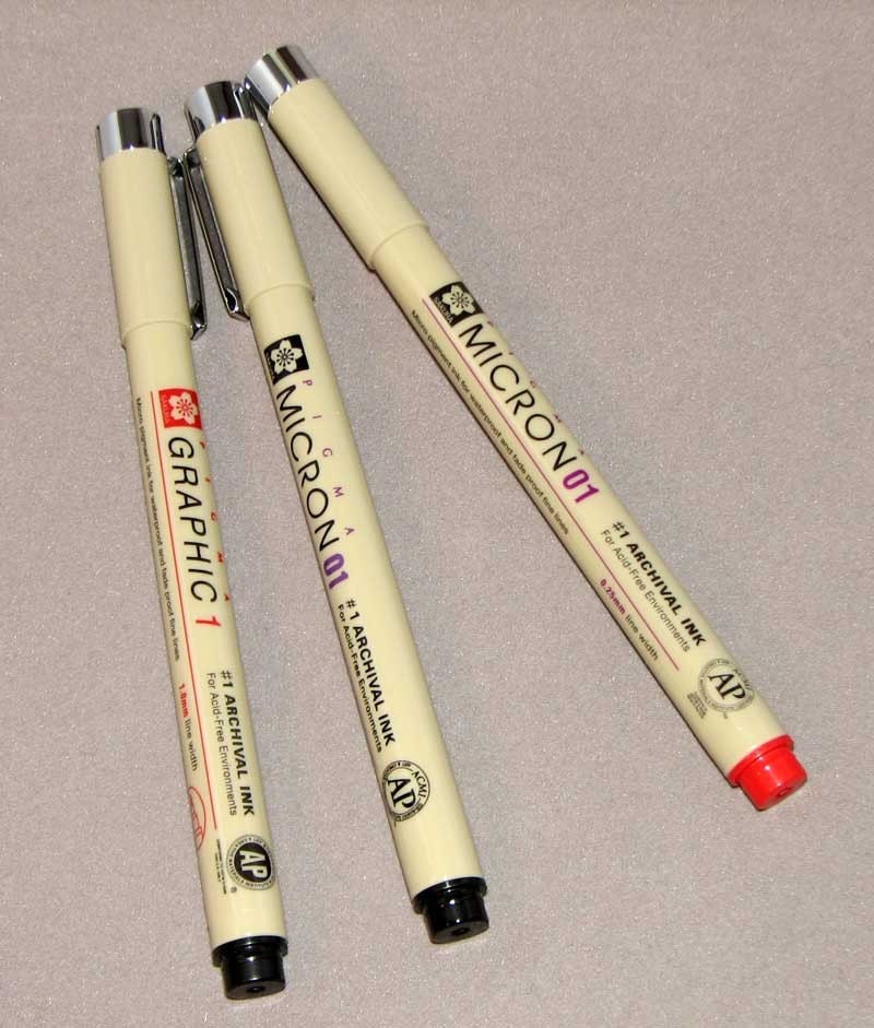 Pigma Micron Pens Set of 3 with pencil and smudger