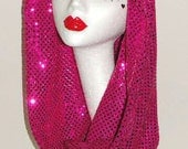 Fuschia pInk sparkley sequin snood hood / scarf Gaga