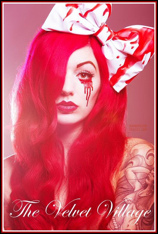 White pvc red latex blood drip hair bow fascinator HORROR
