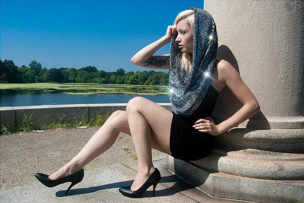 Dark silver sequin snood hood / scarf GaGa