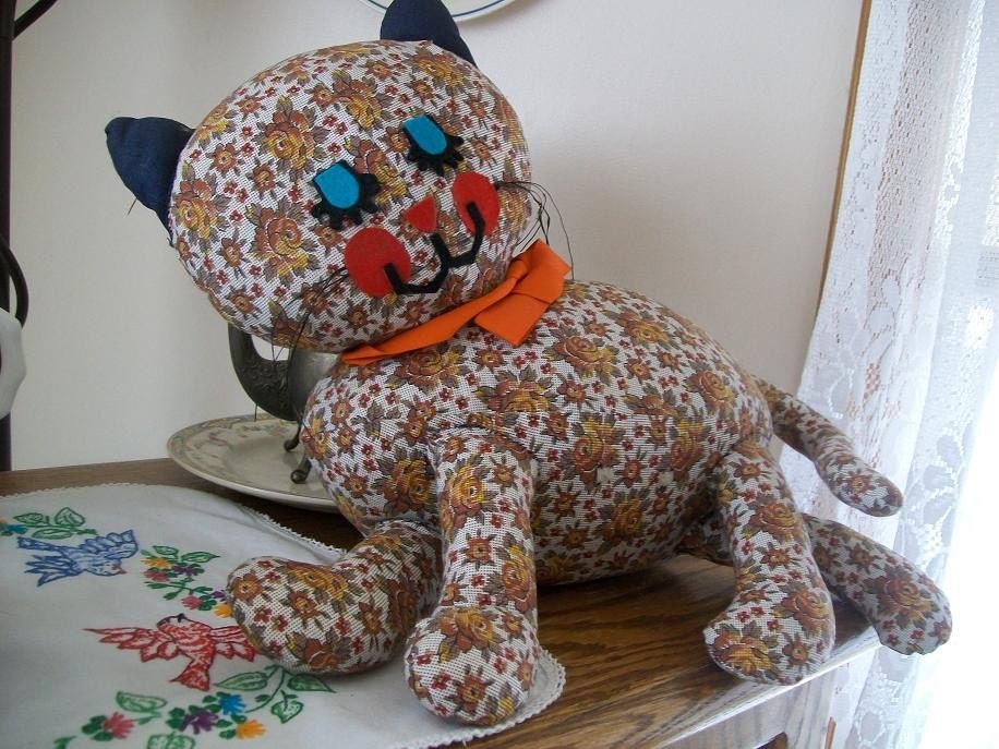 Vintage handmade 70's Kitty Stuffie With Felt Face