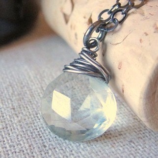 Green Amethyst Necklace Oxidized Sterling Silver, Birthstone Necklace - Winter Green
