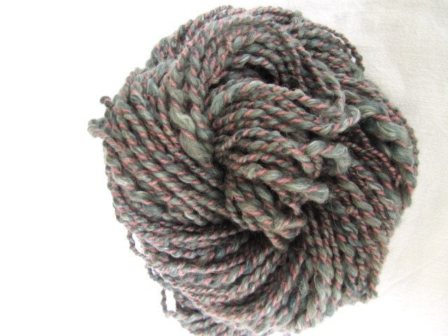 Green Blend Merino Alpaca with Pink Double Ply Handspun yarn 92yards