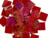 Iridized Red Stained Glass Tiles Tesserae Mosaic Squares - 25 3/4 Inch Tiles