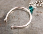 Jewelry Silver Hammered Horseshoe Necklace Emerald Birthstone Equestrian Gifts for Her Under 35