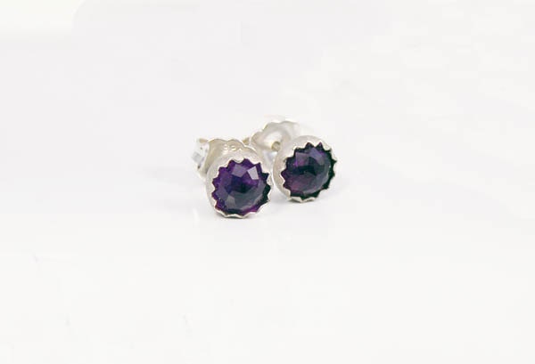 Sterling Silver Amethyst Earrings,  Stud Earrings, Posts,  Modern Gifts for Her Under 35 Birthday Jewelry