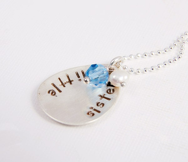 Personalized Sterling Silver Necklace Little Sister Hand Stamped  Family Pendant Gifts for Her Under 50