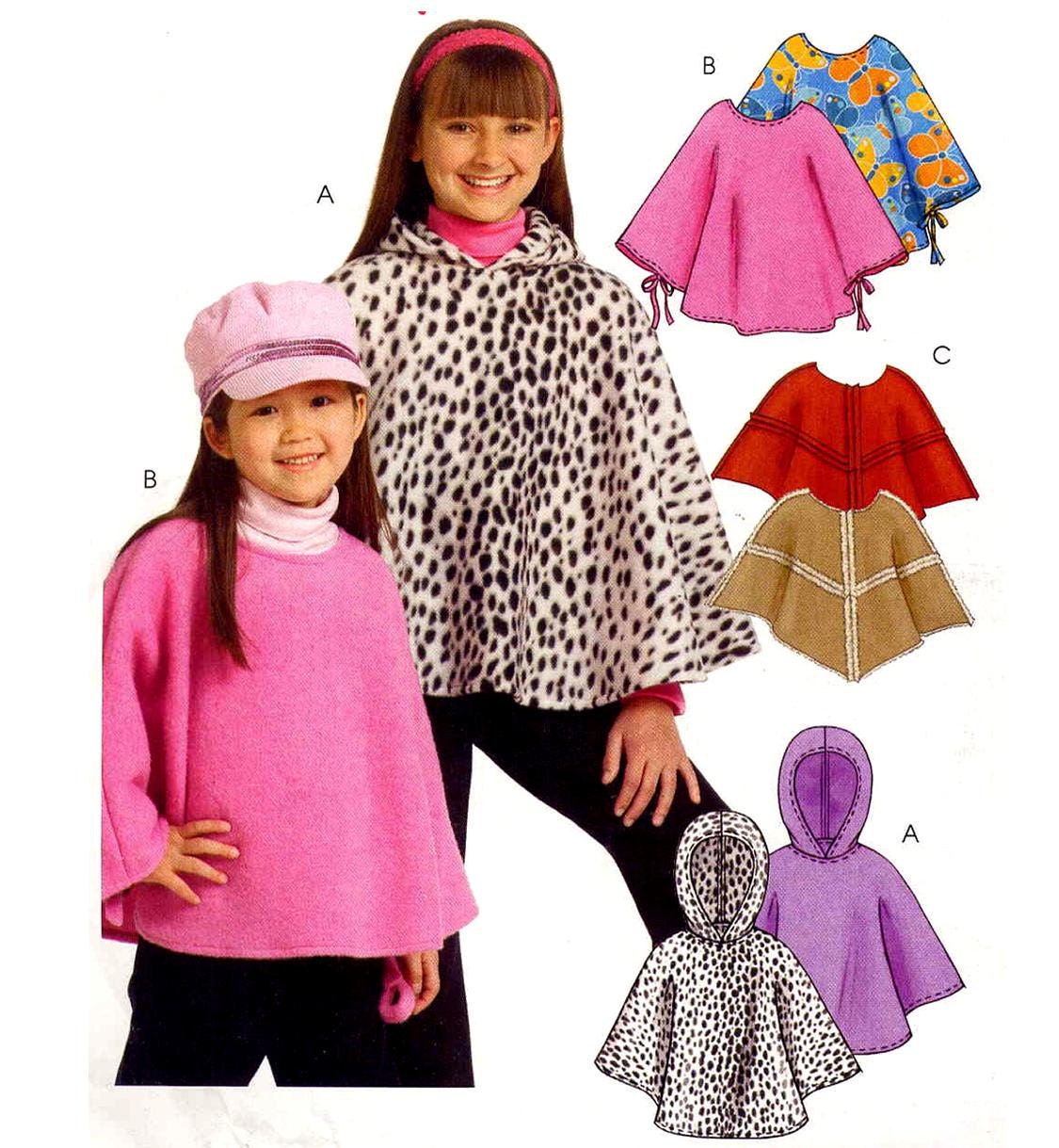 Easy Sew Comfy Cozy Fleece Gilrs Poncho with Optional Hood McCalls 5158 Sewing Pattern--Ex Small to Small, Sz 3-6