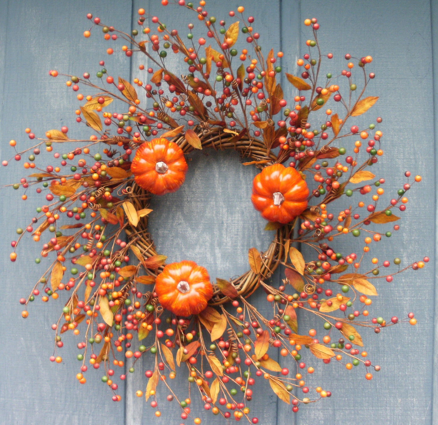 Fall Berry Pumpkin Swirl Wreath by Silk N Lights Designs