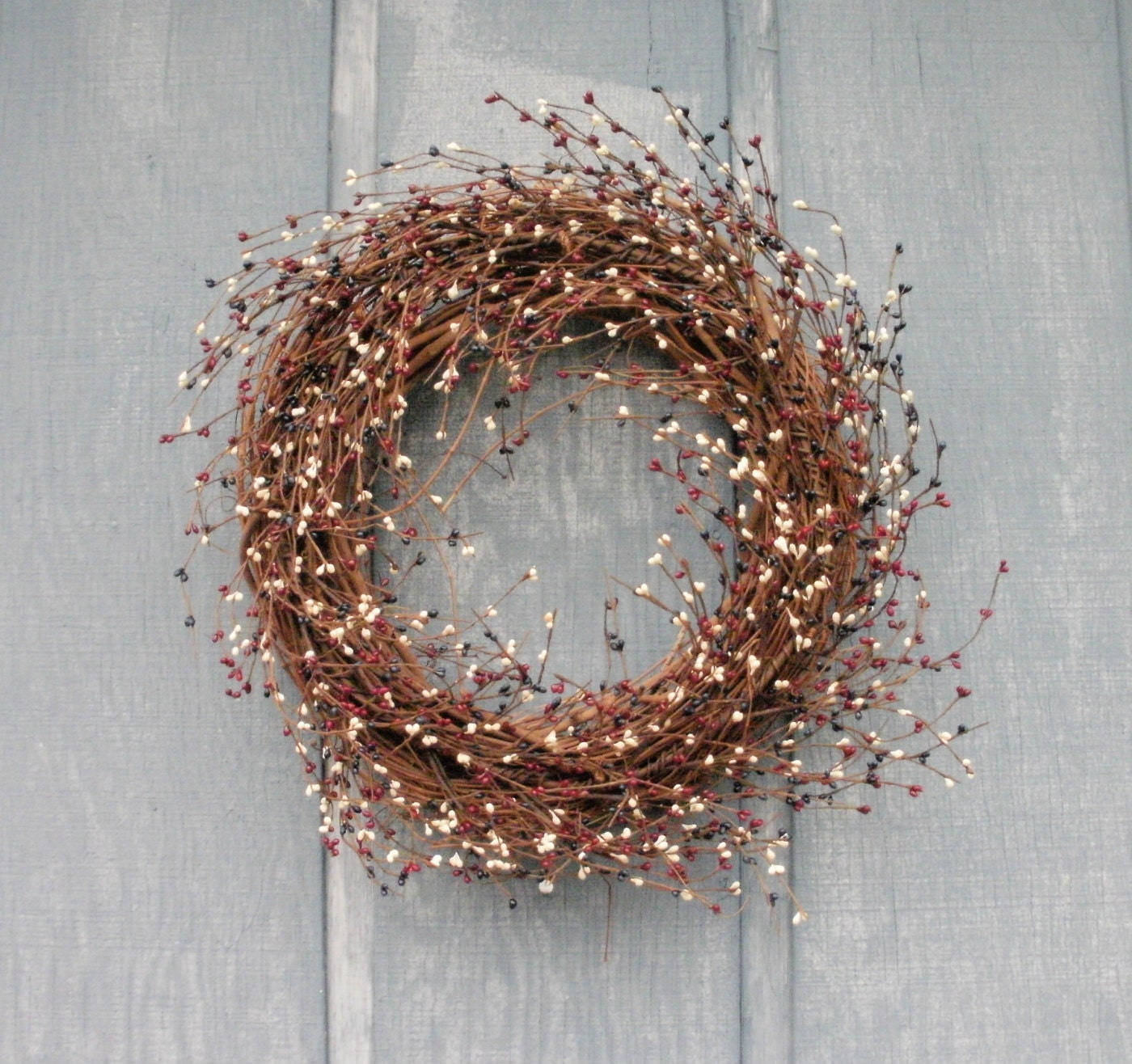 Free Shipping Cream Navy and Burgandy Pip Berry Wreath by Silk N Lights Designs