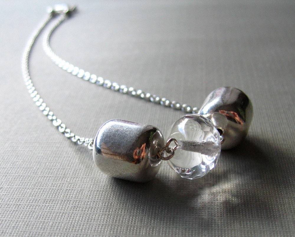 sterling silver necklace - metallic silver vintage beads - rock steady