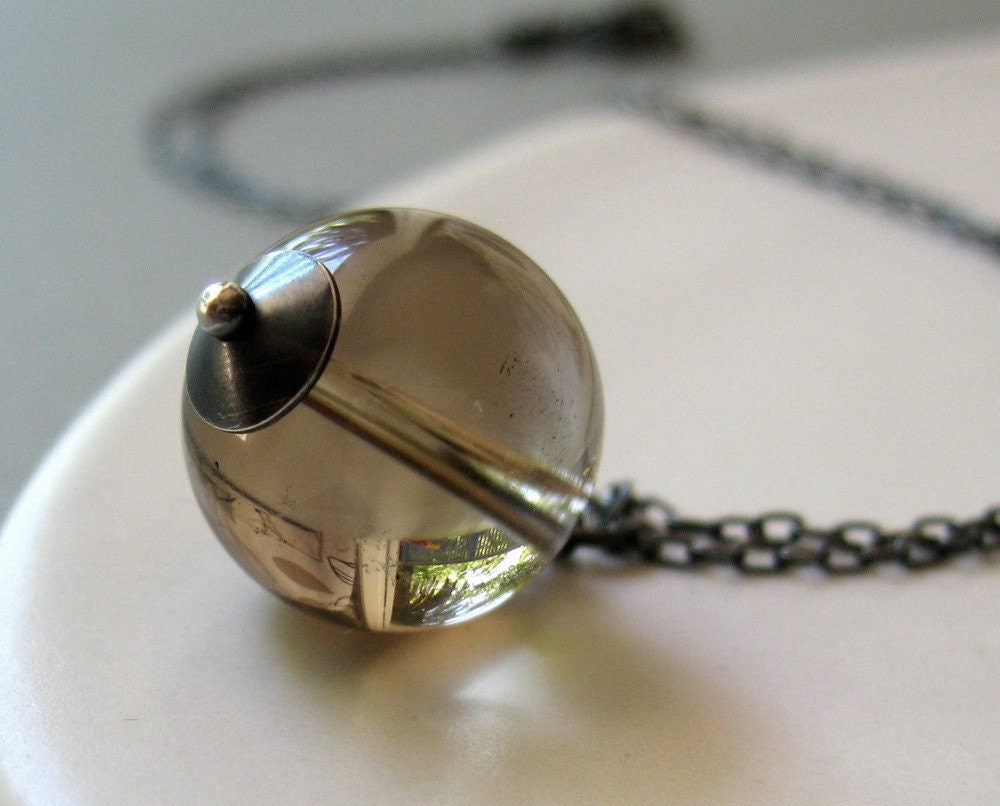 sterling silver necklace, smoky quartz, oxidized silver - fortune teller