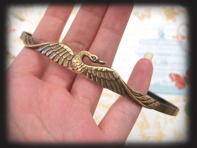 SWAN LAKE antiqued brass metal headband