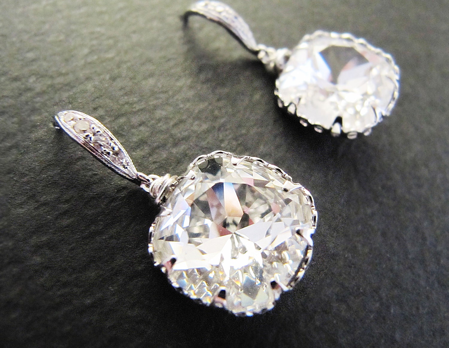 Wedding Jewelry Bridal Earrings Bridesmaid Earrings Dangle Earrings Clear White Swarovski Crystal Square drop Earrings