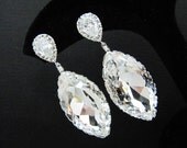 Matte Rodium plated Cubic zirconia ear posts with Clear White Swarovski Crystal Navette drops Bridal Earrings