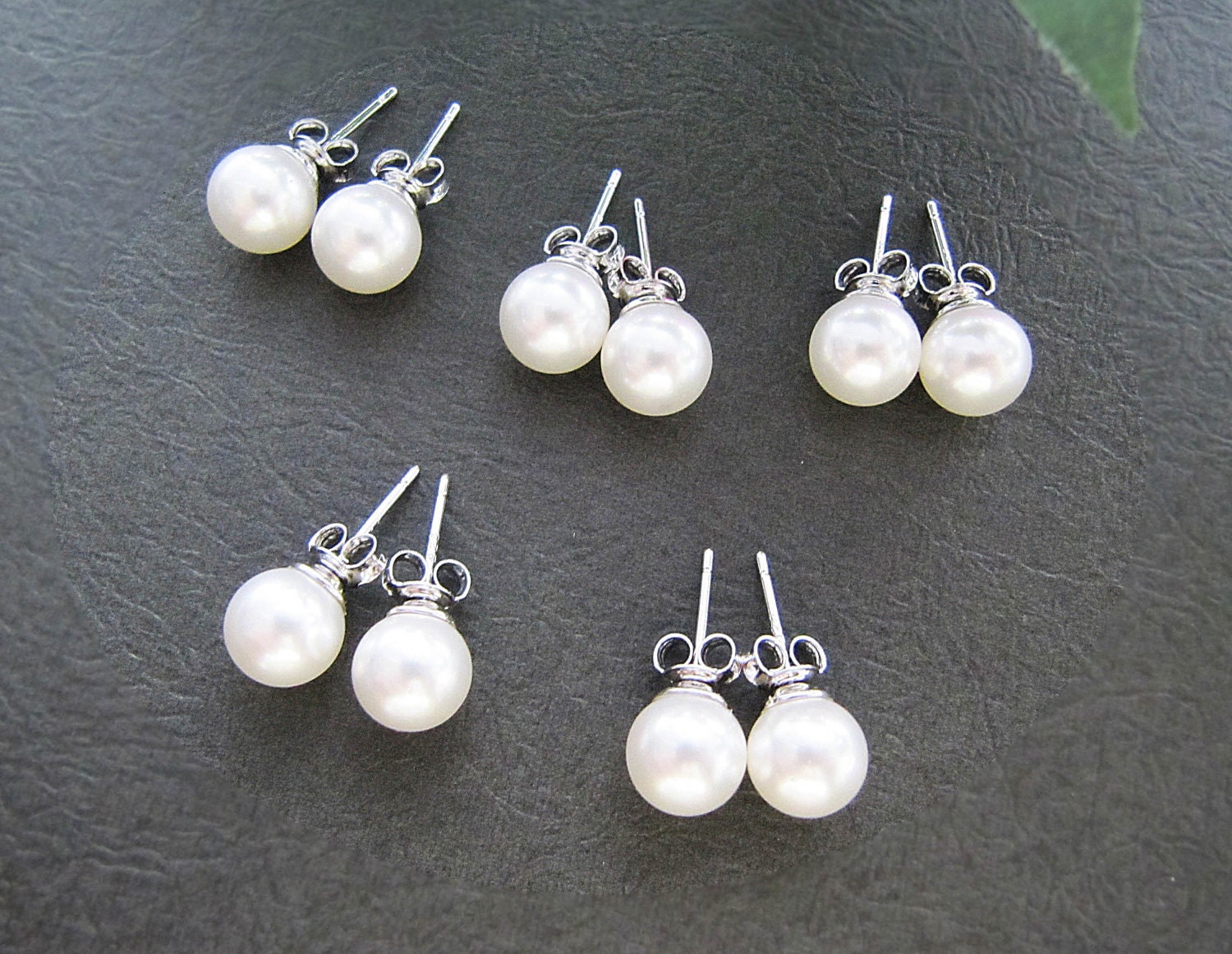 SET of 9 Wedding Jewelry Bridal Earrings Bridesmaid Earrings Sweet Crystal white 8mm Swarovski Pearls with Sterling Silver Ear Posts