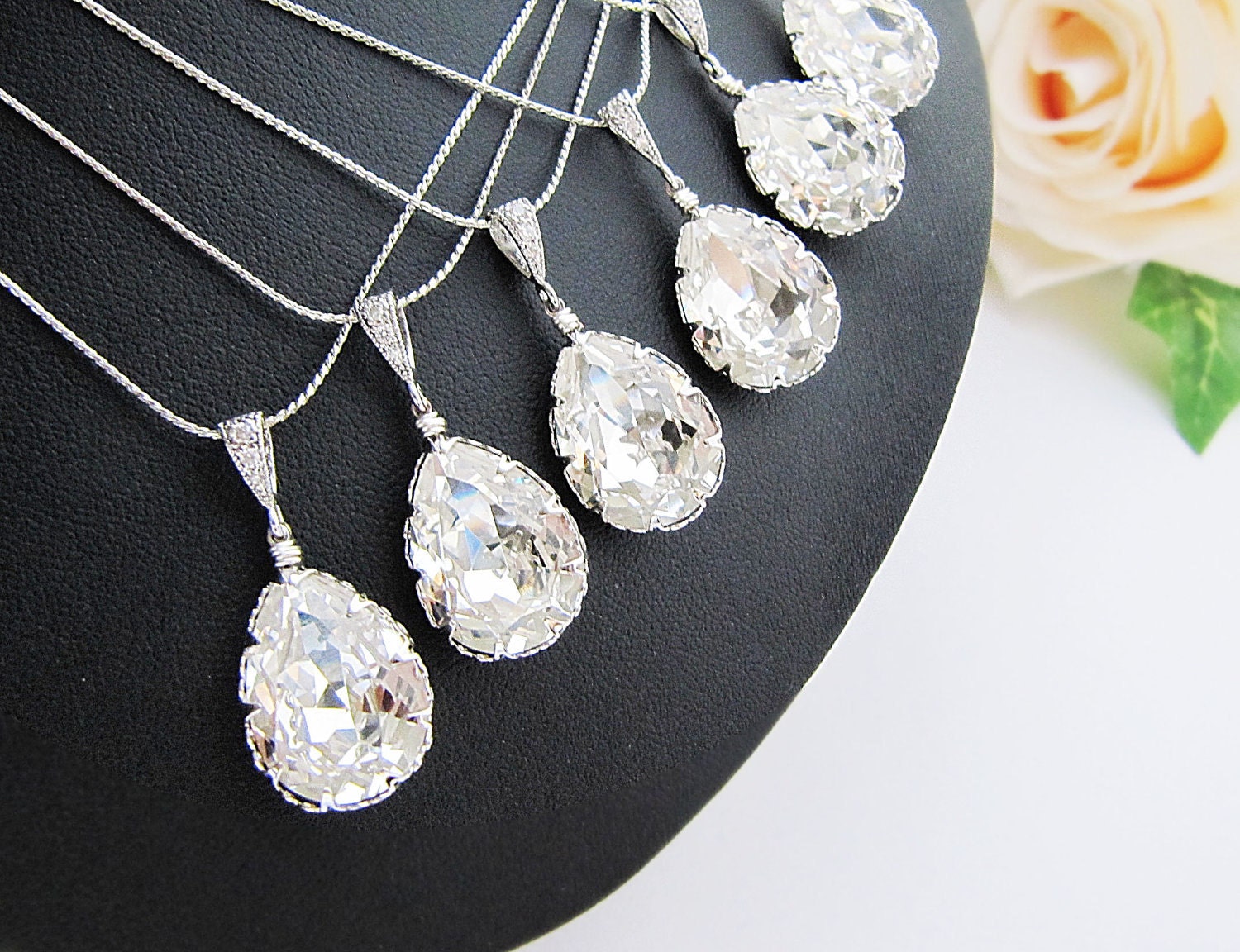 10% OFF SET of 5 Wedding Jewelry Bridesmaid Jewelry Bridal Necklace Bridesmaid Necklace Clear White Swarovski Crystal Tear drop Necklace