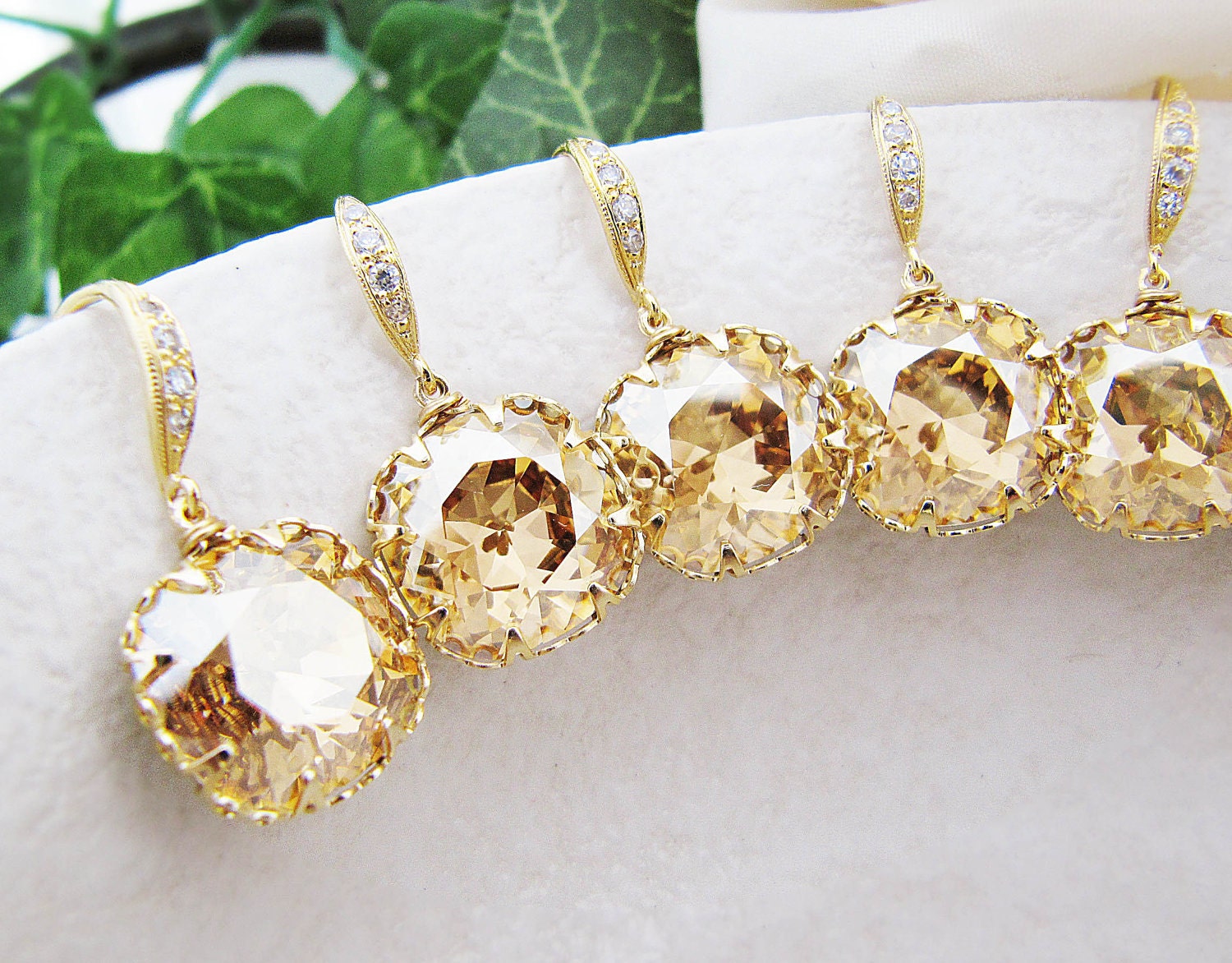 10% OFF SET of 3 Wedding Jewelry Bridal Earrings Bridesmaid Earrings Golden Shadow Swarovski Crystal Square drop dangle earrings