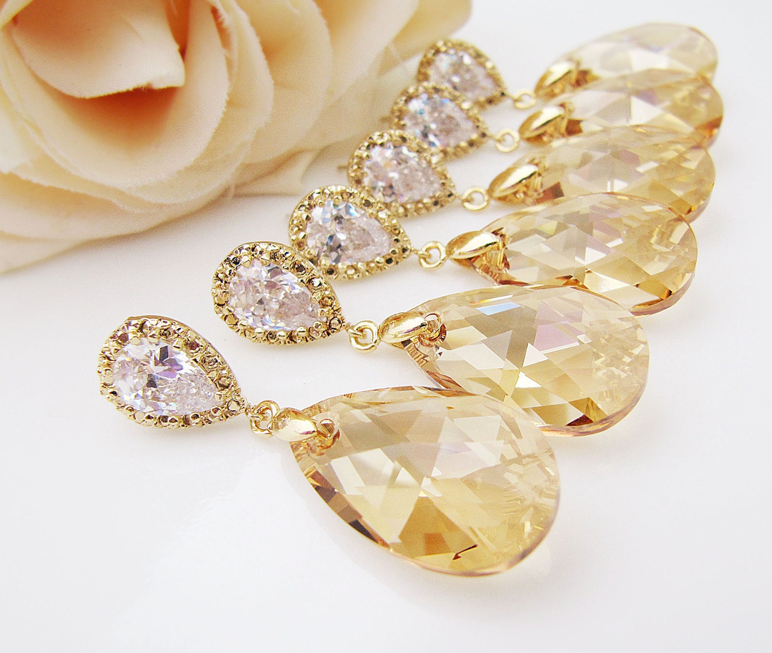 15% OFF SET of 7 Wedding Jewelry Bridesmaid Jewelry Bridesmaid Earrings Cubic zirconia Ear Posts with Golden Shadow Swarovski Crystals