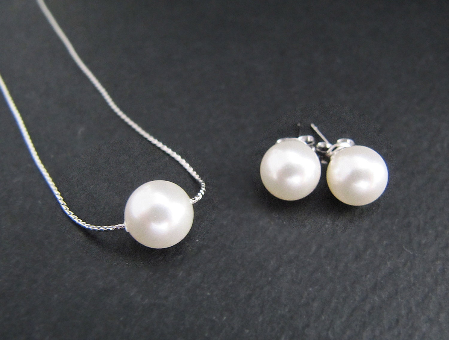 SET of 6 - Wedding Jewelry Bridesmaid Jewelry white Swarovski Pearls Ear Posts and Necklace Bridal Bridesmaid Jewelry Set