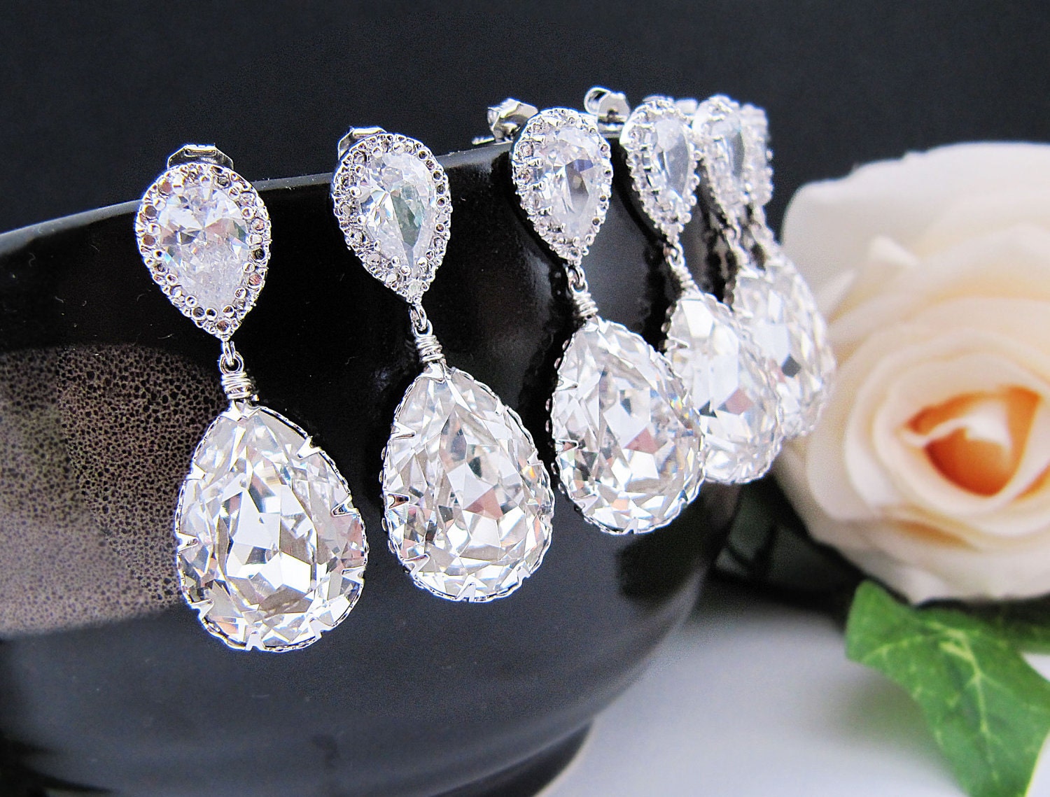15% OFF SET of 12 Wedding Jewelry Bridal Earrings Bridesmaid Earrings Cubic zirconia earrings with Clear White Swarovski Crystal Tear drops