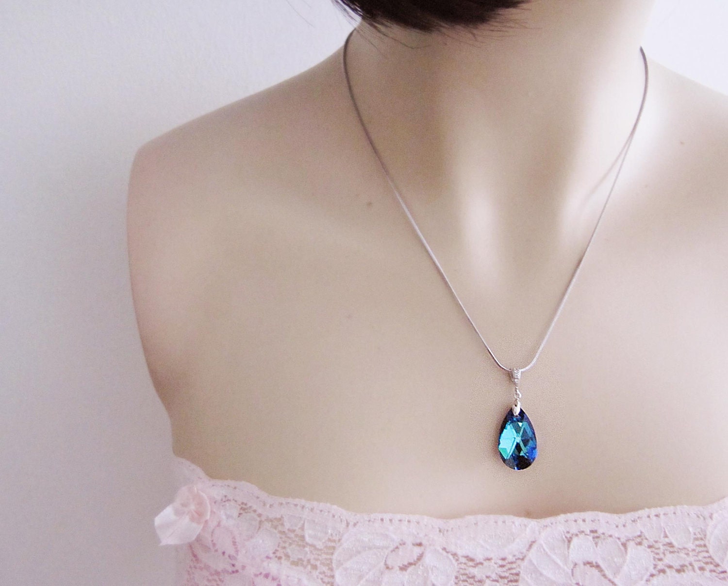 Something Blue Wedding Jewelry Bridal Jewelry Bridal Necklace Bridal Earrings (Large) bermuda blue Swarovski Crystal drops Bridesmaid Gifts