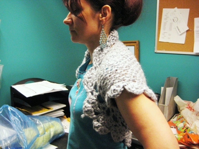 Sale was 65.00 now 55.00 Beautiful diamond color Romantic Knitted Crochet Shrug, bolero