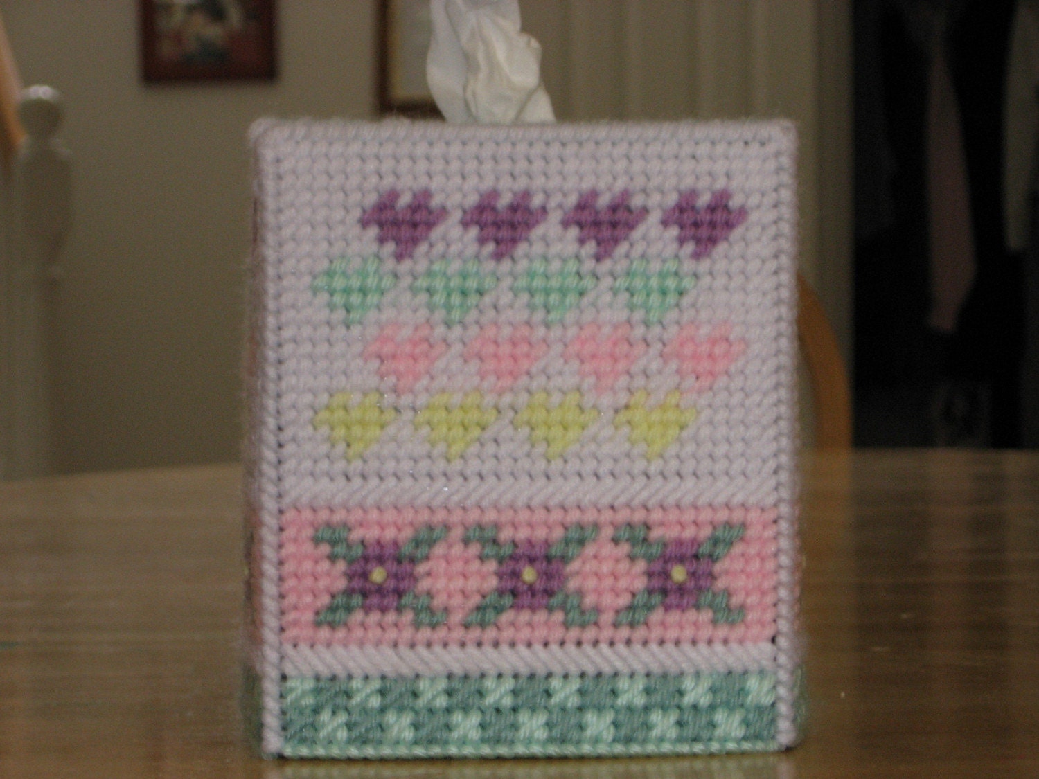 Pastel Heart and Checkerboard Tissue Box Cover