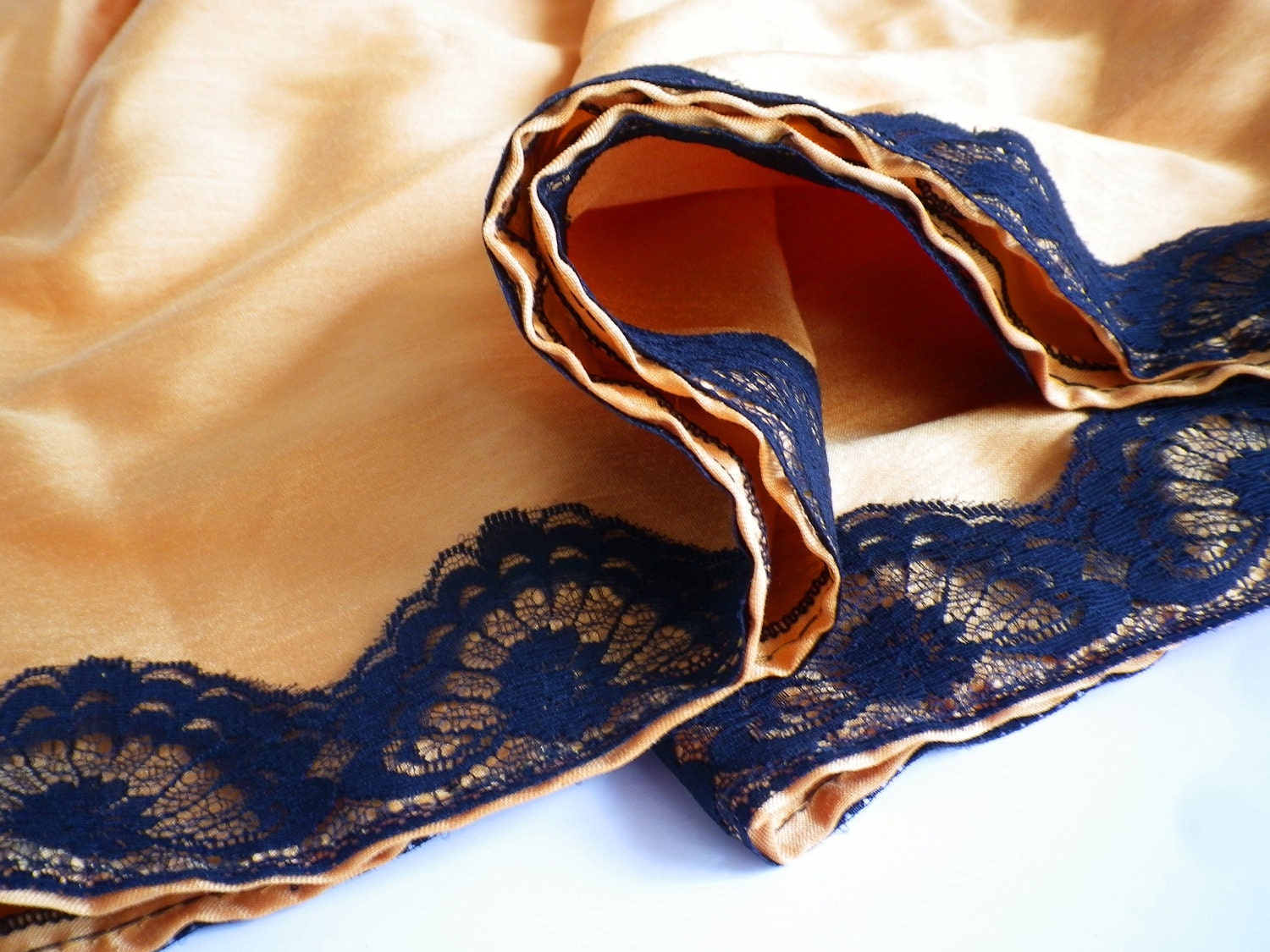 Silk Skirt Scalloped Hem Black Lace FINAL SALE -reserved for tessa-