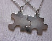 Silver Puzzle Piece Necklaces. His and Hers Couple Necklaces.