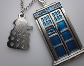 Doctor Police Box Necklace with Robot Alien Villain.
