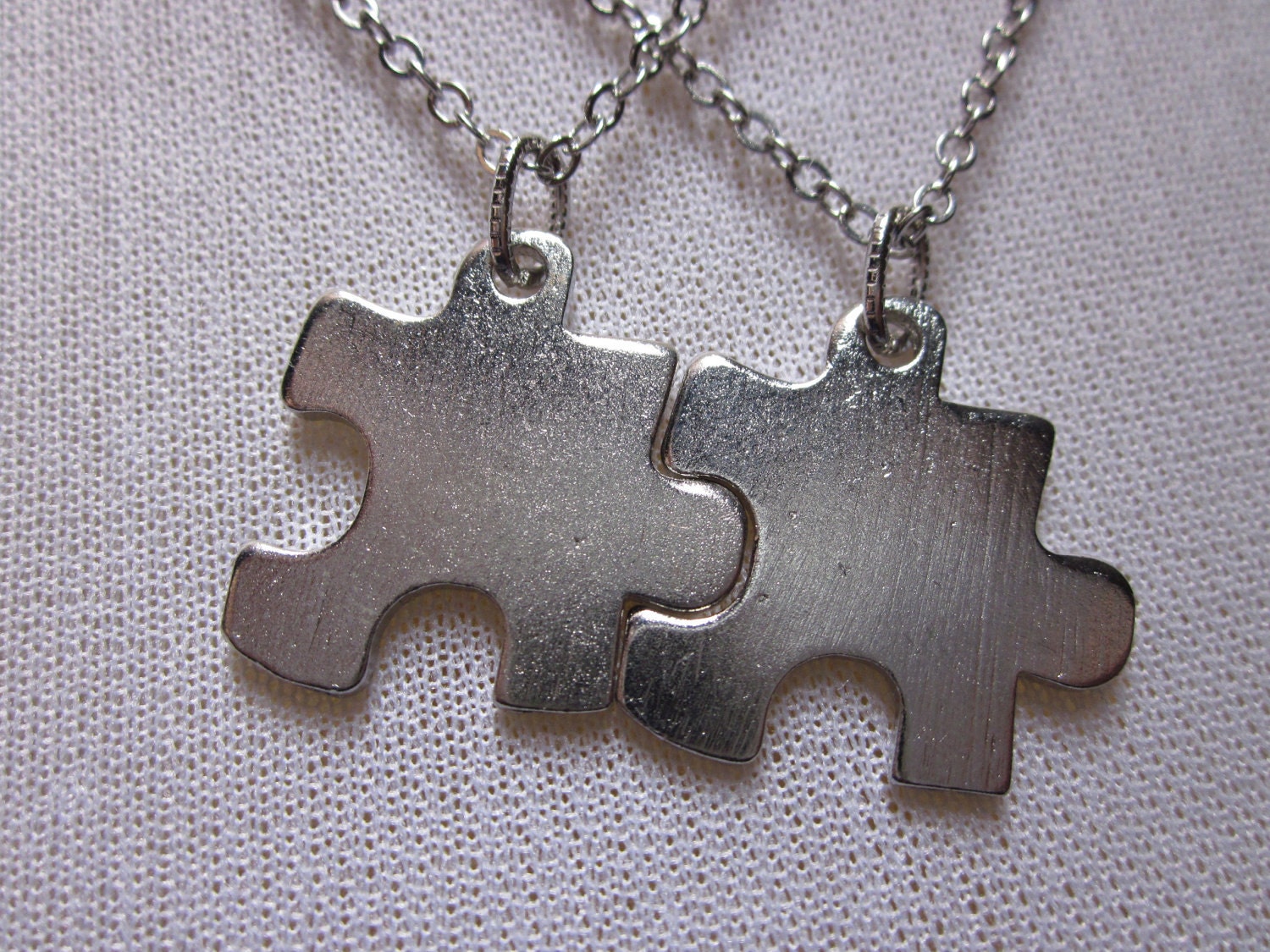 Silver Puzzle Piece Necklaces. His and Hers Couple Necklaces.