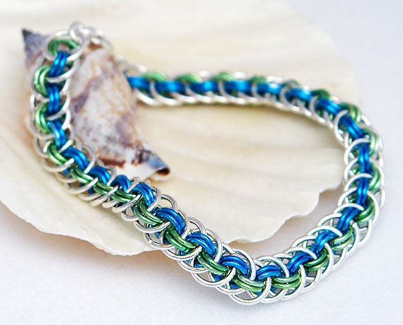 Blue and Green Chainmaille Bracelet - SFBeads