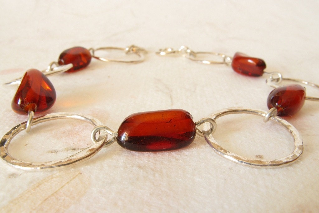 Silversmith fine silver link bracelet amber nuggets on Etsy
