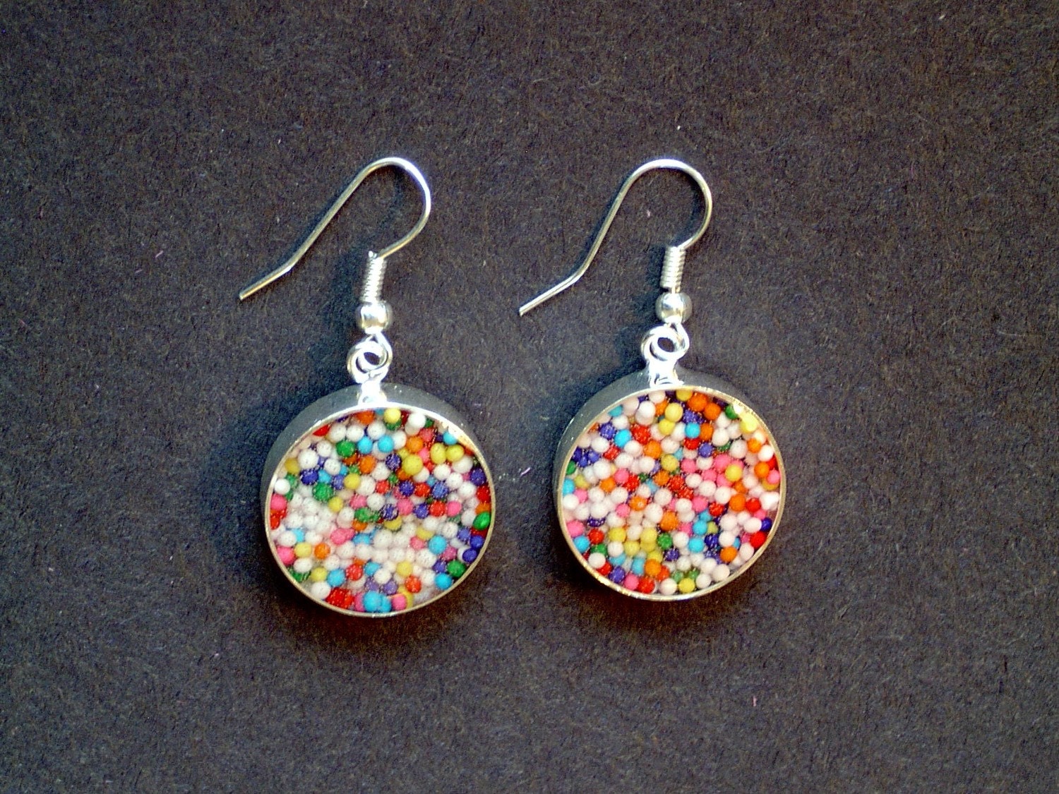 Sprinkle Earrings Small Circles with Silver bezel set