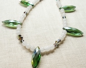White Jade Necklace with Green Marquise Focal Beads