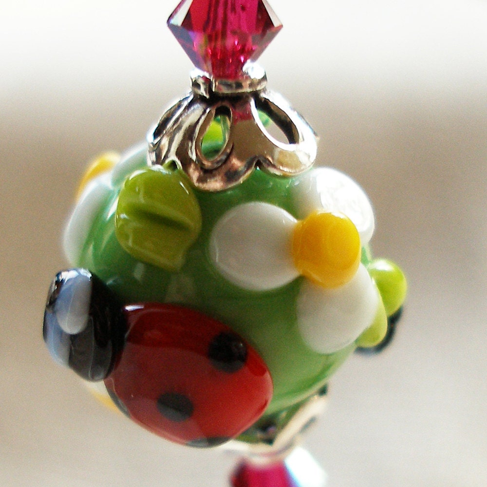 Ladybug Daisy Earrings for Nature Lovers, in Gorgeous Lampwork