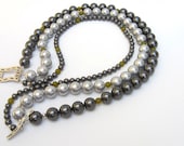 Gray Pearl Necklace Handmade necklace Gray Shell Pearls and Jade Beads