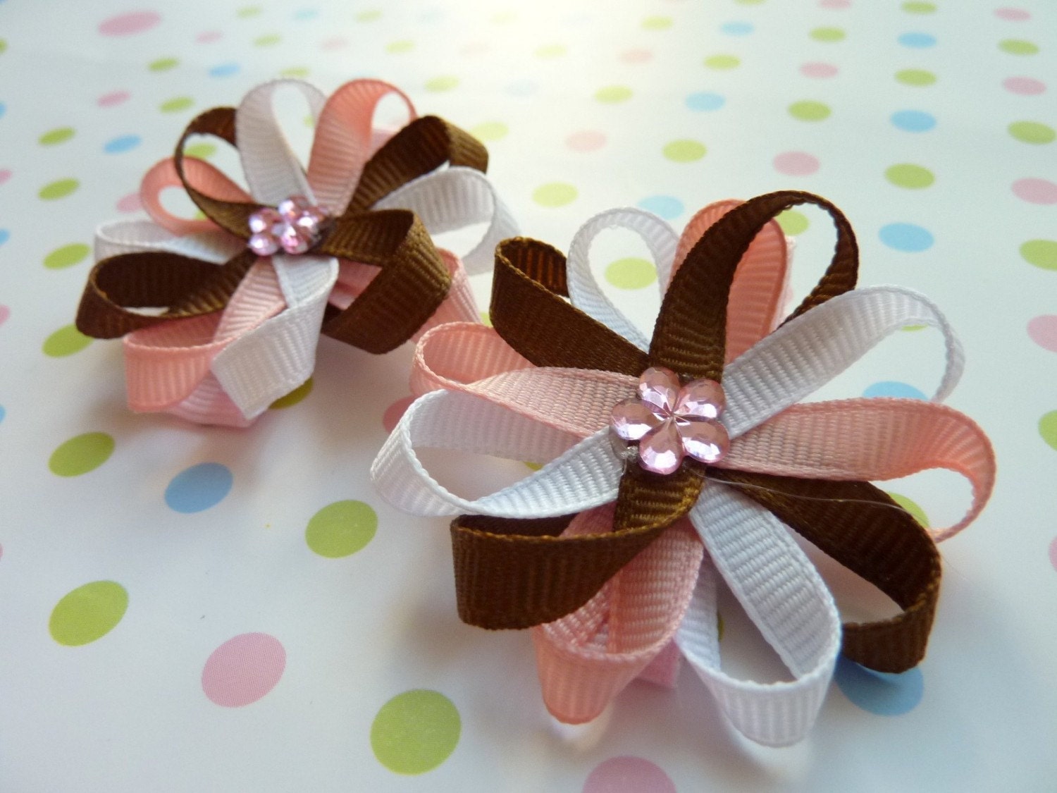 NEAPOLITAN - Set of 2 Flower Loop Hair Bow Clips