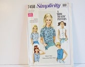Vintage 1967 Simplicity 7458 Junios-Teens and Misses Blouse