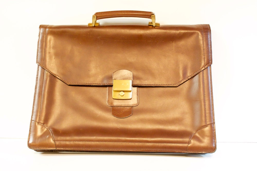 Vintage Brown Leather Briefcase with key